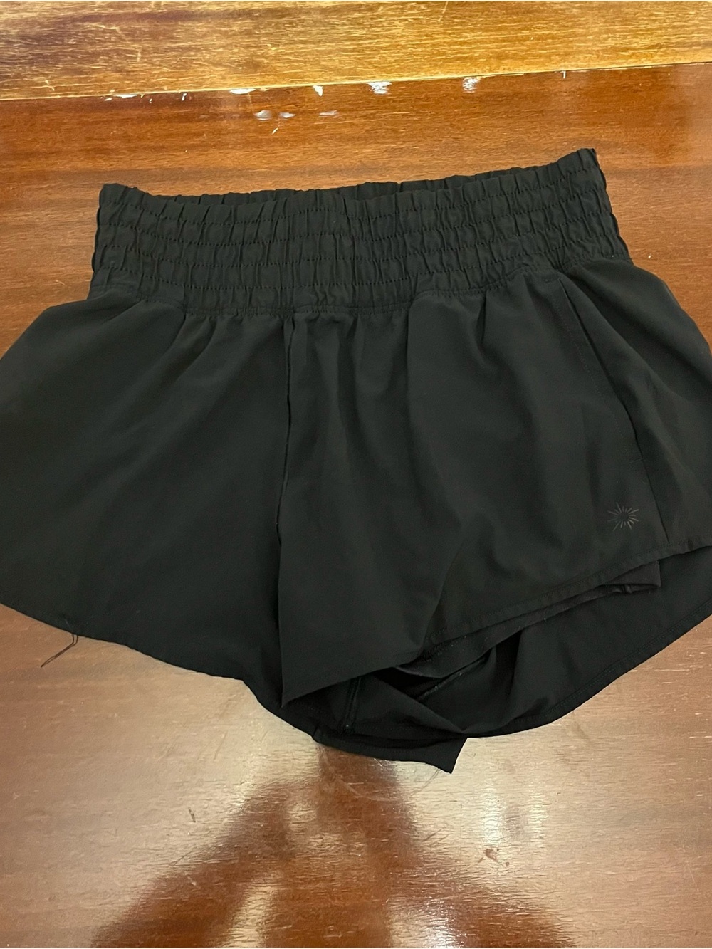 aerie Black Smocked Waist Athletic Shorts